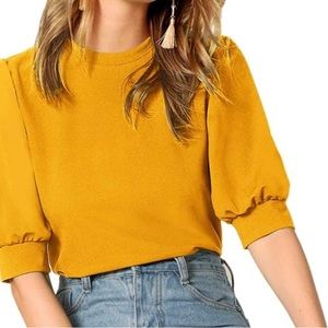 Shein mustard yellow blouse puff sleeves NWOT